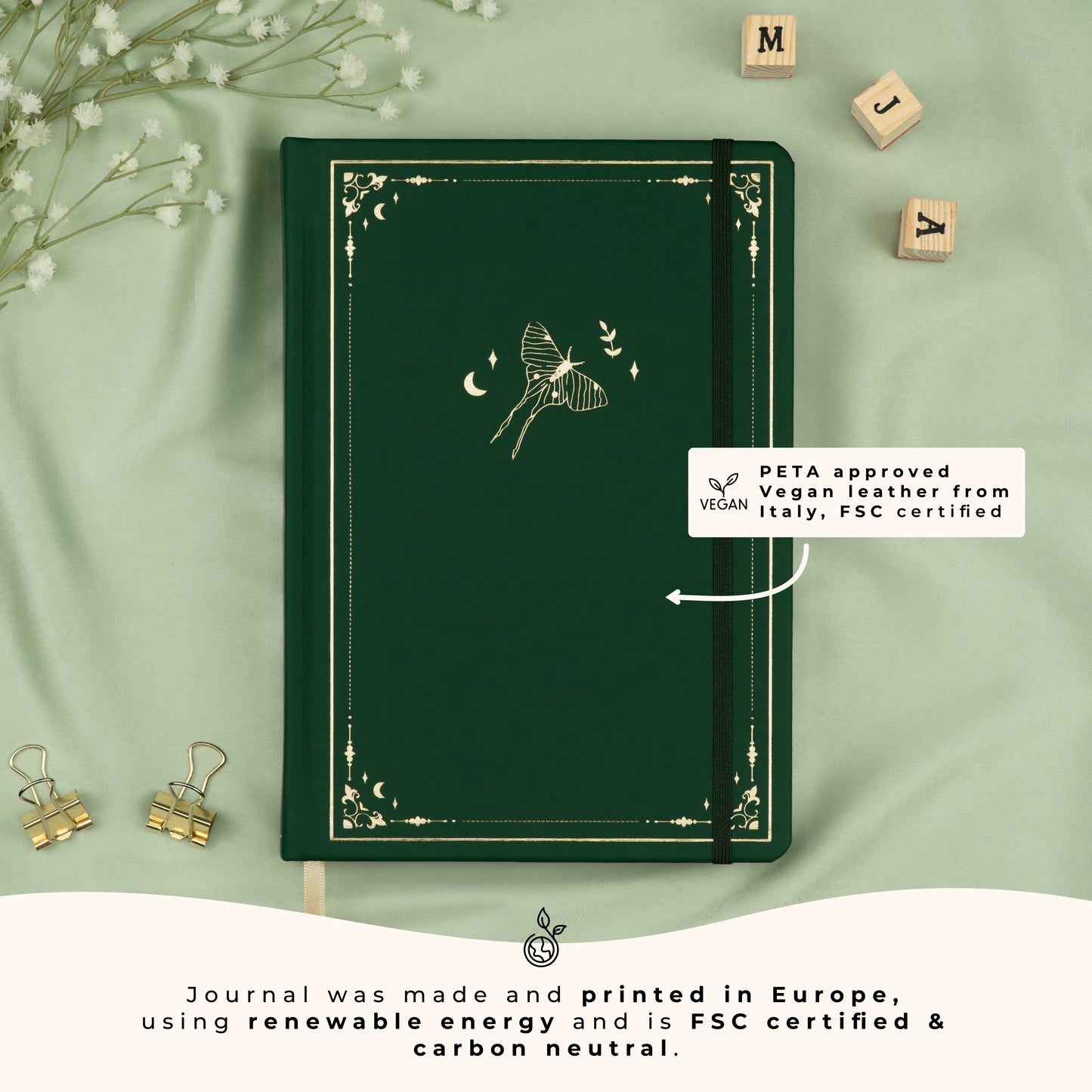 Poison Ivy Undated Premade Bullet Style Journal - Luna Moth
