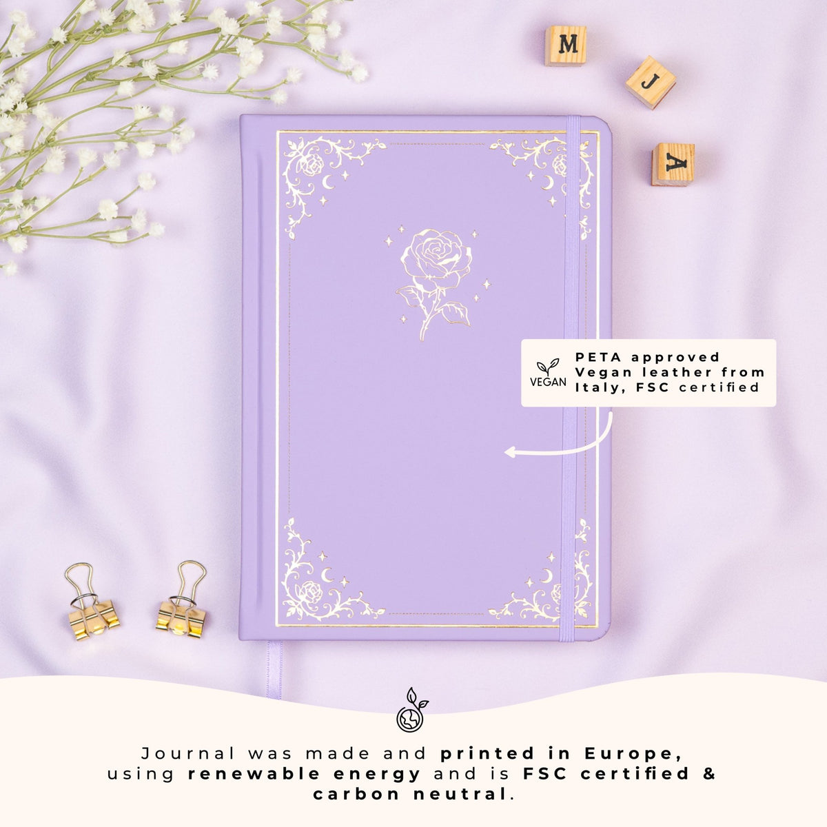 Premade Bullet Style Journal Lavender Undated A5 - Enchanted Rose