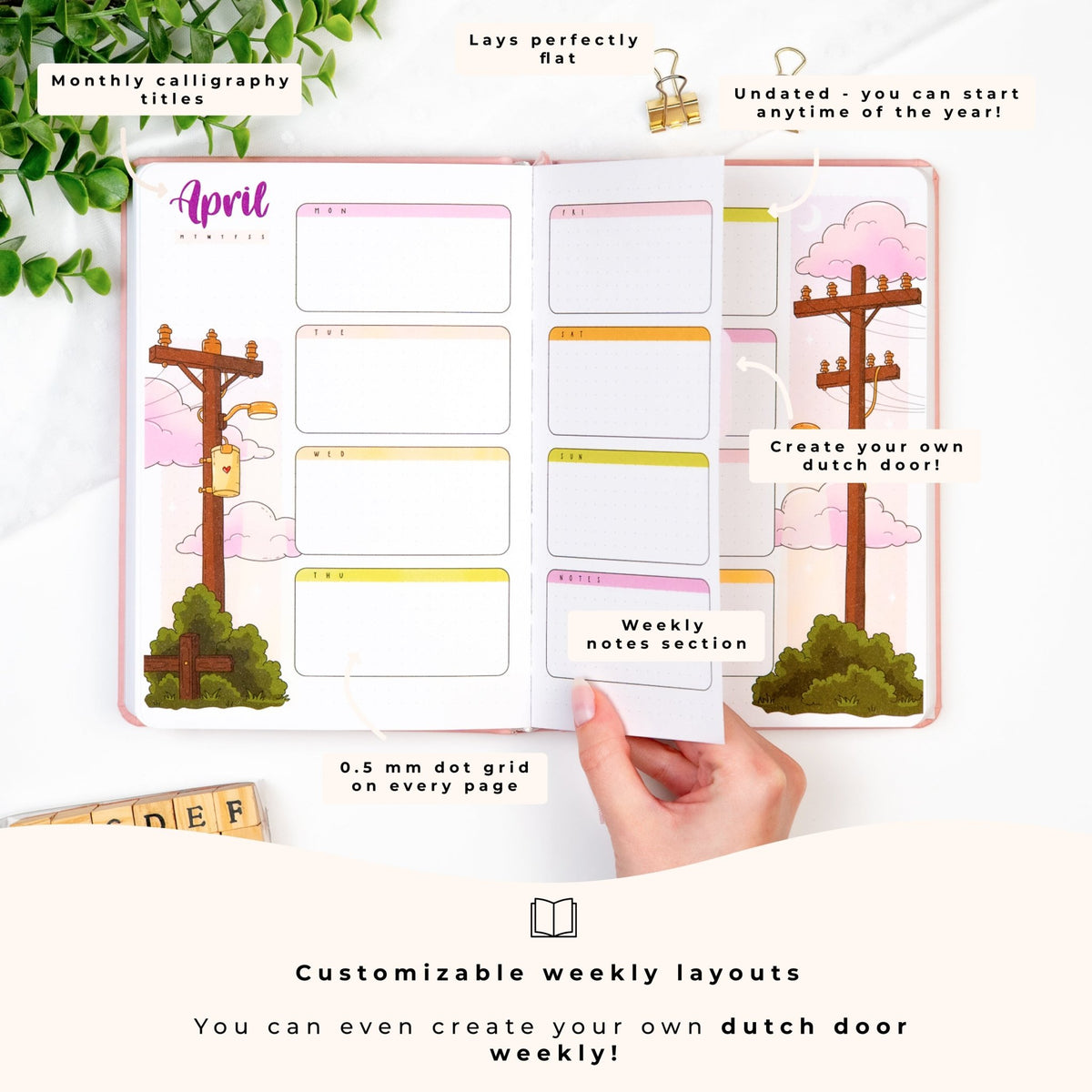 Premade Bullet Style Journal Lavender Undated A5 - Enchanted Rose