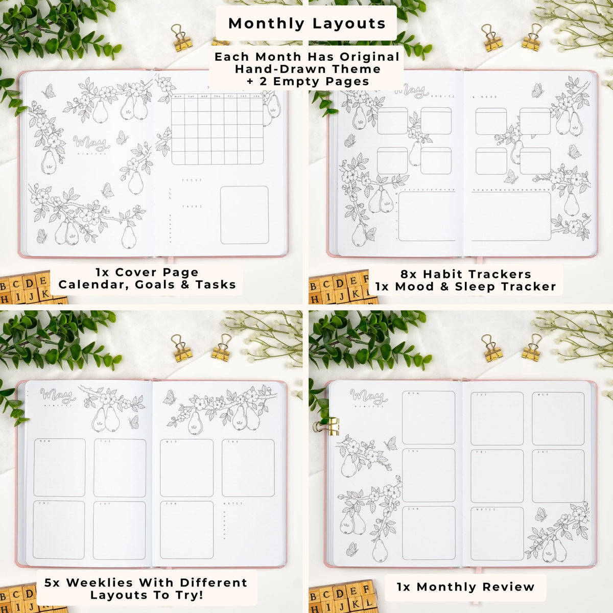 Premade Bullet Style Journal Lavender Undated A5 - Enchanted Rose