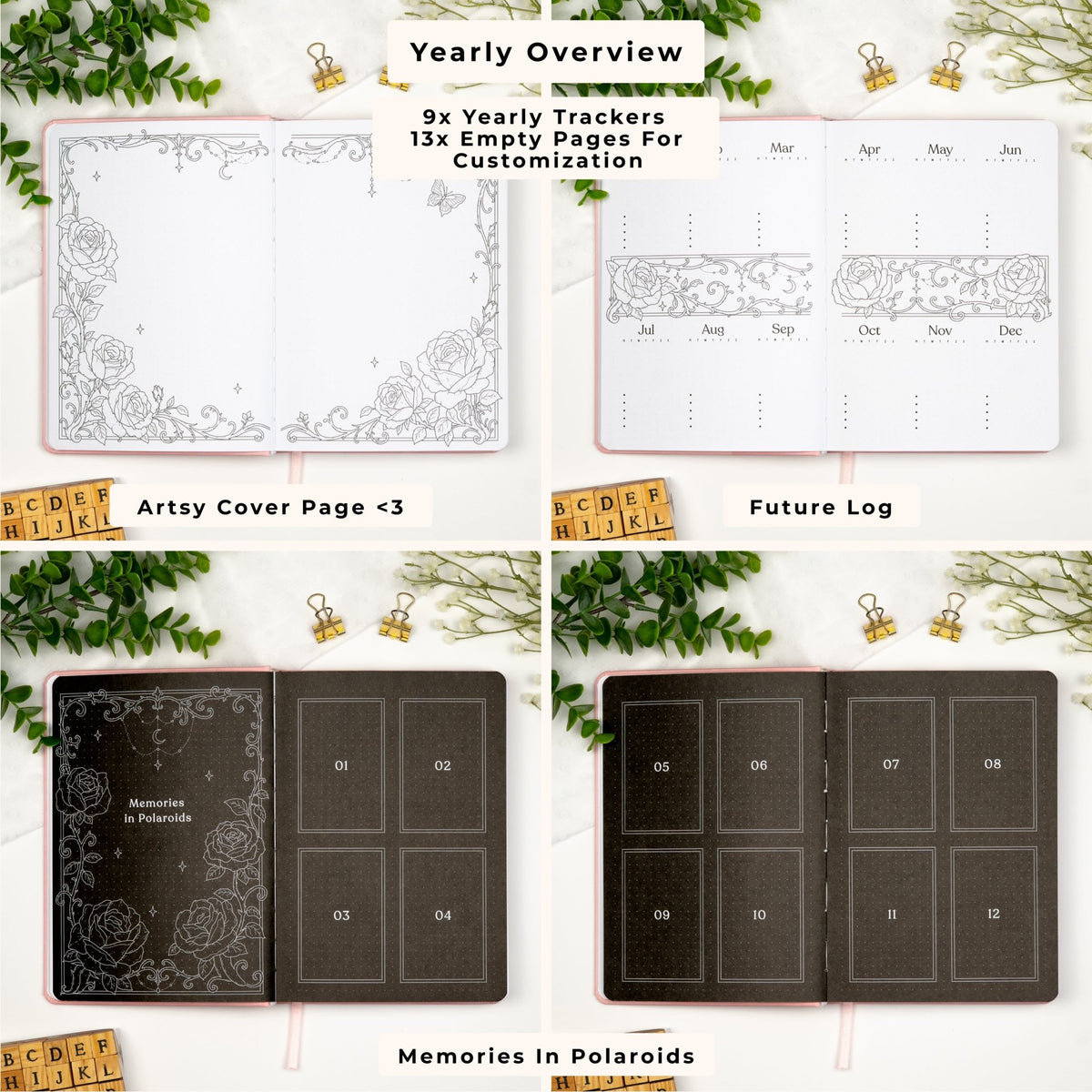 Premade Bullet Style Journal Lavender Undated A5 - Enchanted Rose