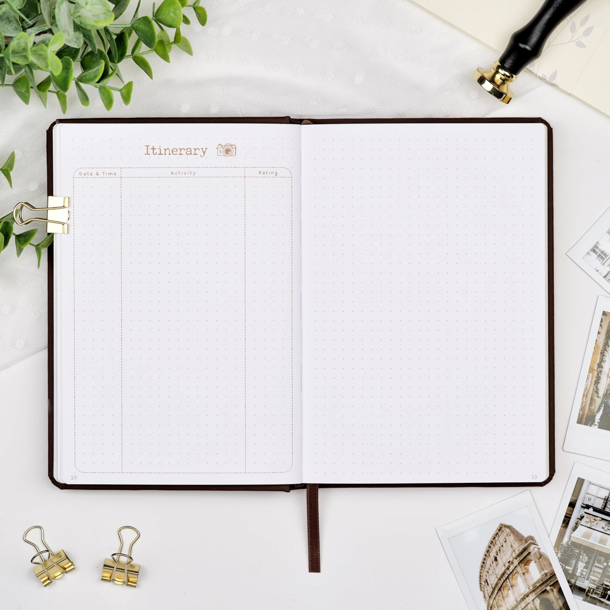 Trip Itinerary page in a pre-made travel journal.