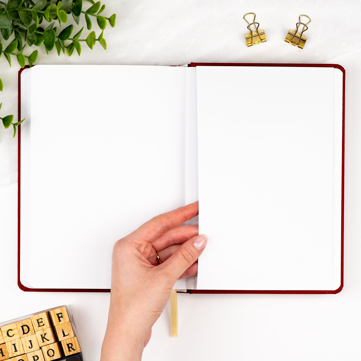 Back pocket of a premade bullet style journal.