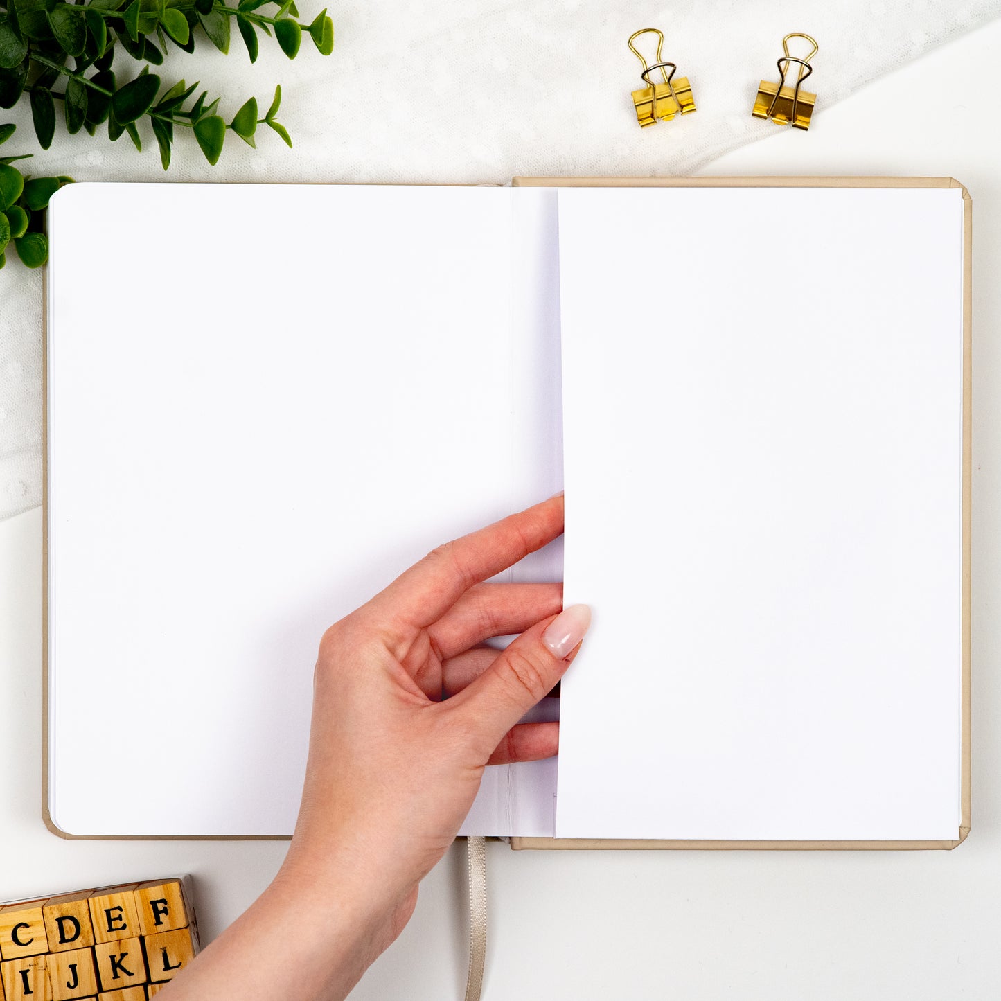 Back pocket of a premade bullet style journal.