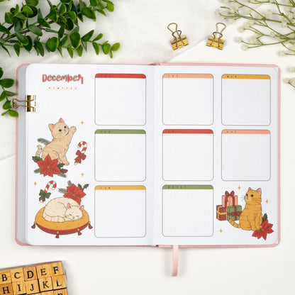 Fourth monthly weekly layout of a premade journal with calligraphy title, calendar, days and notes section.